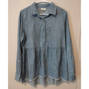 True Craft Women's Chambray Paint Splatter Blouse Size Large